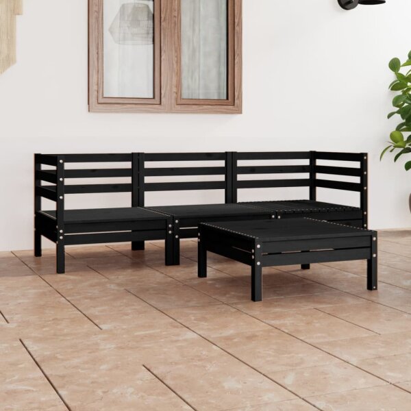 vidaXL 4-tlg. Garten-Lounge-Set Schwarz Massivholz Kiefer