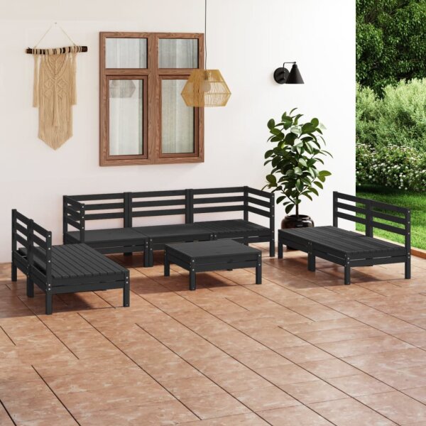 vidaXL 8-tlg. Garten-Lounge-Set Schwarz Massivholz Kiefer