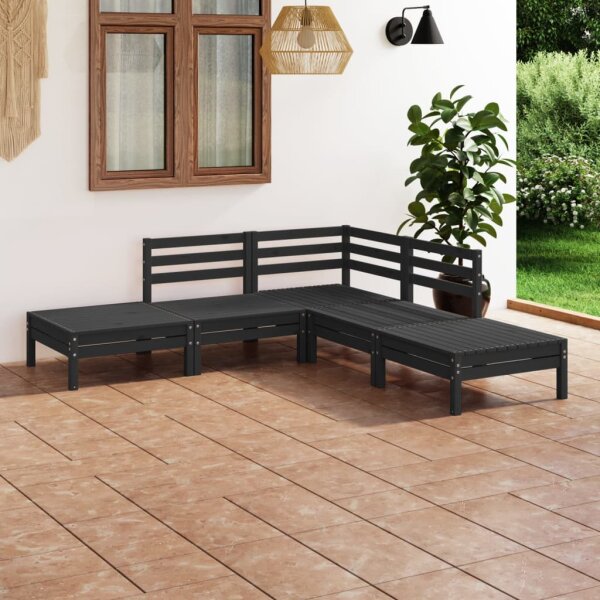 vidaXL 5-tlg. Garten-Lounge-Set Massivholz Kiefer Schwarz