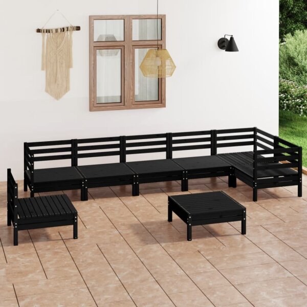 vidaXL 8-tlg. Garten-Lounge-Set Massivholz Kiefer Schwarz