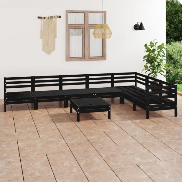 vidaXL 8-tlg. Garten-Lounge-Set Massivholz Kiefer Schwarz