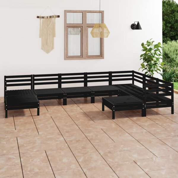 vidaXL 9-tlg. Garten-Lounge-Set Massivholz Kiefer Schwarz