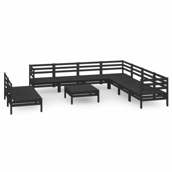 vidaXL 10-tlg. Garten-Lounge-Set Massivholz Kiefer Schwarz