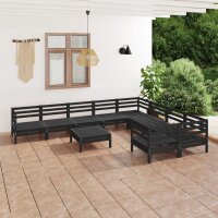 vidaXL 10-tlg. Garten-Lounge-Set Schwarz Massivholz Kiefer