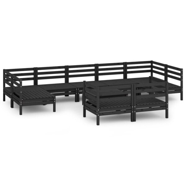 vidaXL 10-tlg. Garten-Lounge-Set Schwarz Massivholz Kiefer