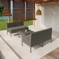 vidaXL 5-tlg. Garten-Lounge-Set mit Auflagen Poly Rattan Grau