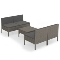 vidaXL 5-tlg. Garten-Lounge-Set mit Auflagen Poly Rattan Grau