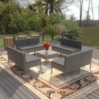 vidaXL 9-tlg. Garten-Lounge-Set mit Auflagen Poly Rattan Grau