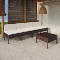 vidaXL 5-tlg. Garten-Lounge-Set mit Auflagen Poly Rattan Braun