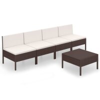 vidaXL 5-tlg. Garten-Lounge-Set mit Auflagen Poly Rattan Braun