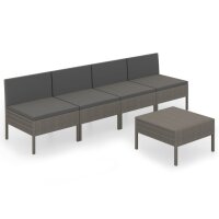 vidaXL 5-tlg. Garten-Lounge-Set mit Auflagen Poly Rattan Grau