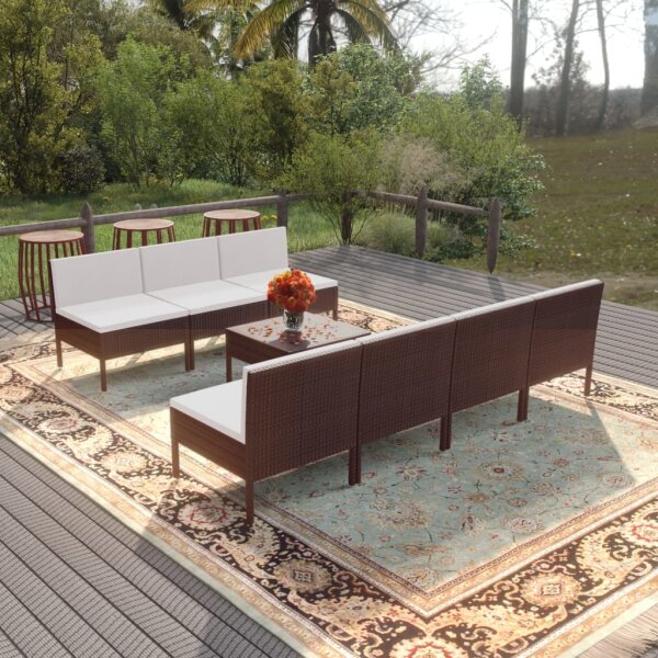 vidaXL 8-tlg. Garten-Lounge-Set mit Auflagen Poly Rattan Braun