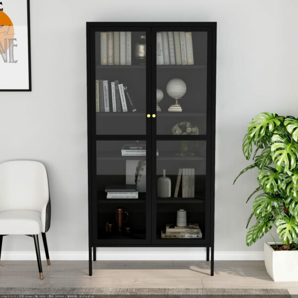 vidaXL Vitrine Schwarz 90x40x180 cm Stahl und Geh&auml;rtetes Glas