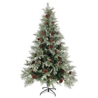 vidaXL Weihnachtsbaum mit Zapfen Gr&uuml;n und Wei&szlig; 120 cm PVC &amp; PE