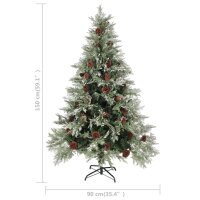 vidaXL Weihnachtsbaum mit Zapfen Gr&uuml;n und Wei&szlig; 150 cm PVC &amp; PE