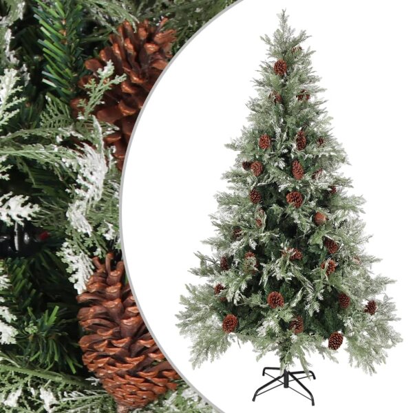 vidaXL Weihnachtsbaum mit Zapfen Gr&uuml;n und Wei&szlig; 195 cm PVC &amp; PE