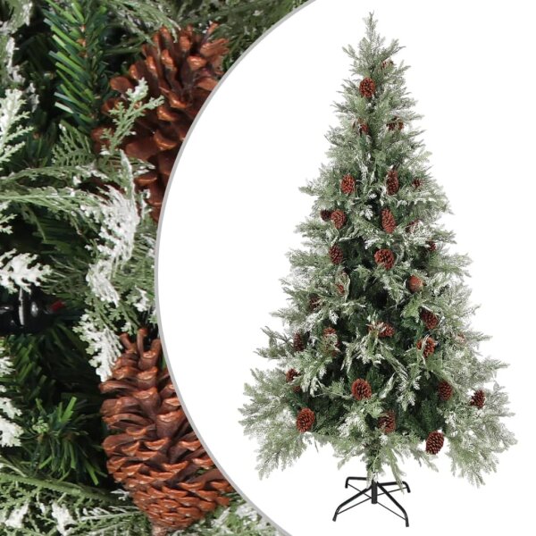 vidaXL Weihnachtsbaum mit Zapfen Gr&uuml;n und Wei&szlig; 225 cm PVC &amp; PE