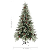 vidaXL Weihnachtsbaum mit Zapfen Gr&uuml;n und Wei&szlig; 225 cm PVC &amp; PE