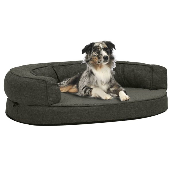 vidaXL Hundematratze Ergonomisch 75x53cm Leinenoptik Fleece Dunkelgrau