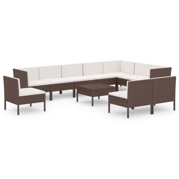 vidaXL 11-tlg. Garten-Lounge-Set mit Auflagen Poly Rattan Braun