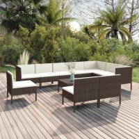 vidaXL 11-tlg. Garten-Lounge-Set mit Auflagen Poly Rattan...