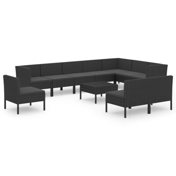 vidaXL 11-tlg. Garten-Lounge-Set mit Auflagen Poly Rattan Schwarz