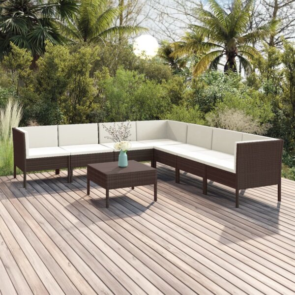 vidaXL 8-tlg. Garten-Lounge-Set mit Auflagen Poly Rattan Braun