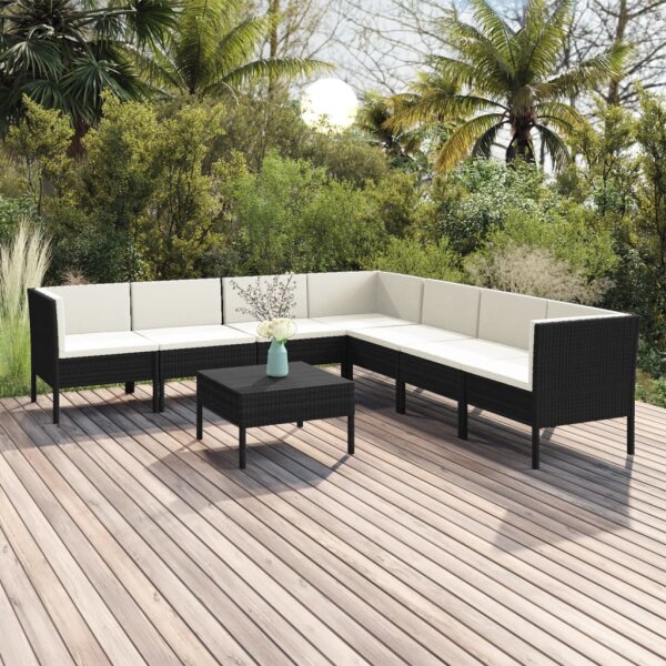 vidaXL 8-tlg. Garten-Lounge-Set mit Auflagen Poly Rattan Schwarz