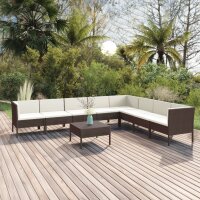 vidaXL 9-tlg. Garten-Lounge-Set mit Auflagen Poly Rattan Braun