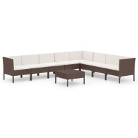 vidaXL 9-tlg. Garten-Lounge-Set mit Auflagen Poly Rattan Braun