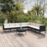 vidaXL 9-tlg. Garten-Lounge-Set mit Auflagen Poly Rattan Schwarz