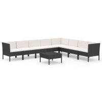 vidaXL 9-tlg. Garten-Lounge-Set mit Auflagen Poly Rattan Schwarz