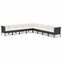 vidaXL 9-tlg. Garten-Lounge-Set mit Auflagen Poly Rattan Schwarz