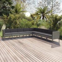 vidaXL 9-tlg. Garten-Lounge-Set mit Auflagen Poly Rattan Grau