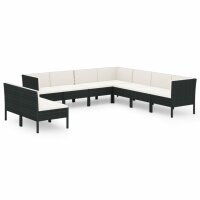 vidaXL 9-tlg. Garten-Lounge-Set mit Auflagen Poly Rattan Schwarz