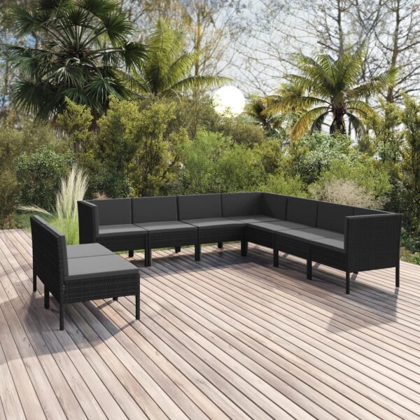 vidaXL 9-tlg. Garten-Lounge-Set mit Auflagen Poly Rattan Schwarz