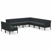 vidaXL 9-tlg. Garten-Lounge-Set mit Auflagen Poly Rattan Schwarz