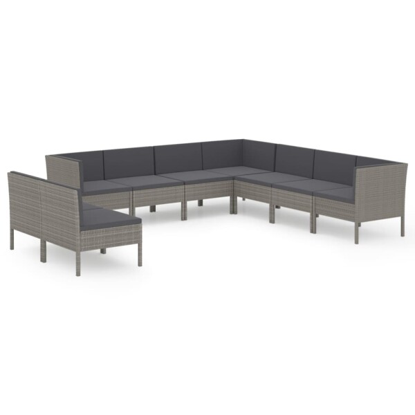 vidaXL 9-tlg. Garten-Lounge-Set mit Auflagen Poly Rattan Grau