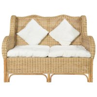 vidaXL 2-Sitzer-Sofa Natur Rattan und Leinen