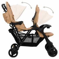 vidaXL Tandem-Zwillingskinderwagen Taupe Stahl