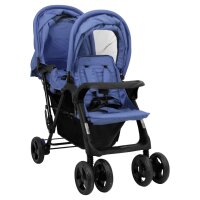 vidaXL Tandem-Zwillingskinderwagen Marineblau Stahl