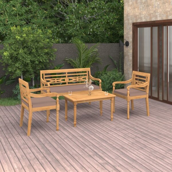 vidaXL 4-tlg. Garten-Lounge-Set mit Kissen Massivholz Teak