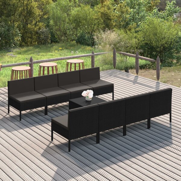 vidaXL 9-tlg. Garten-Lounge-Set mit Auflagen Poly Rattan Schwarz