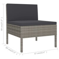 vidaXL 5-tlg. Garten-Lounge-Set mit Auflagen Poly Rattan Grau