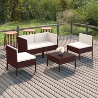 vidaXL 5-tlg. Garten-Lounge-Set mit Auflagen Poly Rattan...