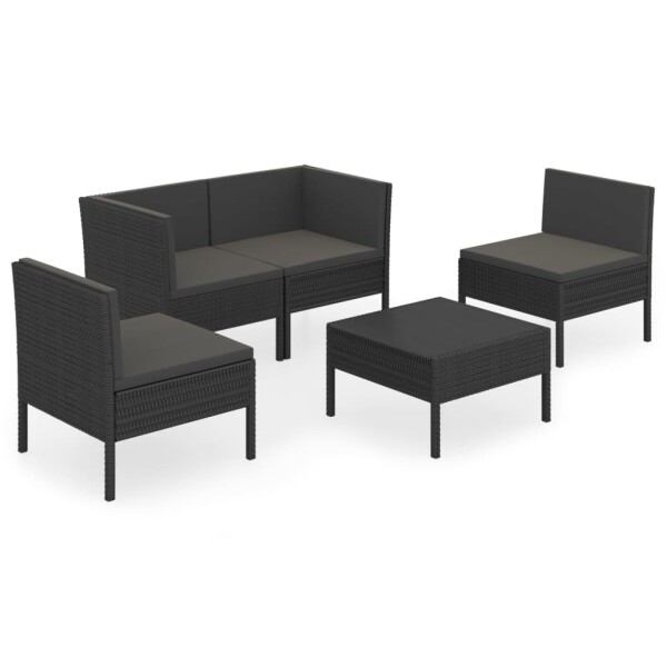 vidaXL 5-tlg. Garten-Lounge-Set mit Auflagen Poly Rattan Schwarz