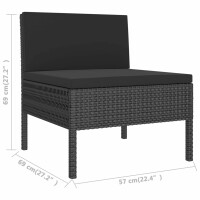 vidaXL 5-tlg. Garten-Lounge-Set mit Auflagen Poly Rattan Schwarz