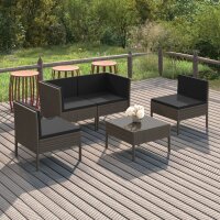 vidaXL 5-tlg. Garten-Lounge-Set mit Auflagen Poly Rattan...