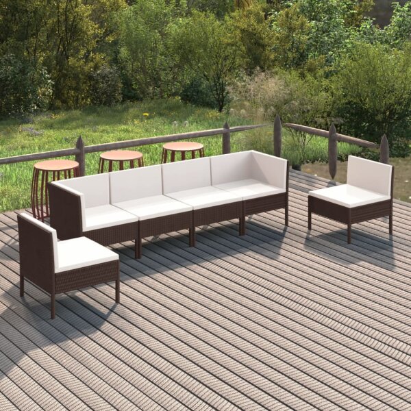 vidaXL 6-tlg. Garten-Lounge-Set mit Auflagen Poly Rattan Braun