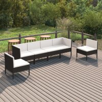 vidaXL 6-tlg. Garten-Lounge-Set mit Auflagen Poly Rattan...